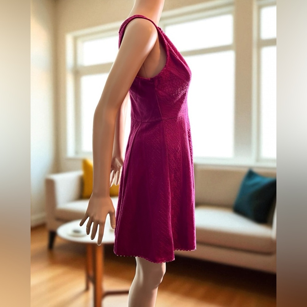 Free People Miss Connections Magenta Lace Textured Skater Mini Dress Size 4 - Picture 4 of 7